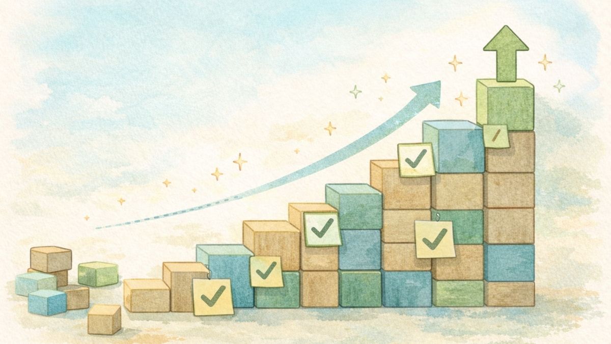 小さな改善が積み重なって前進していく様子のイラスト