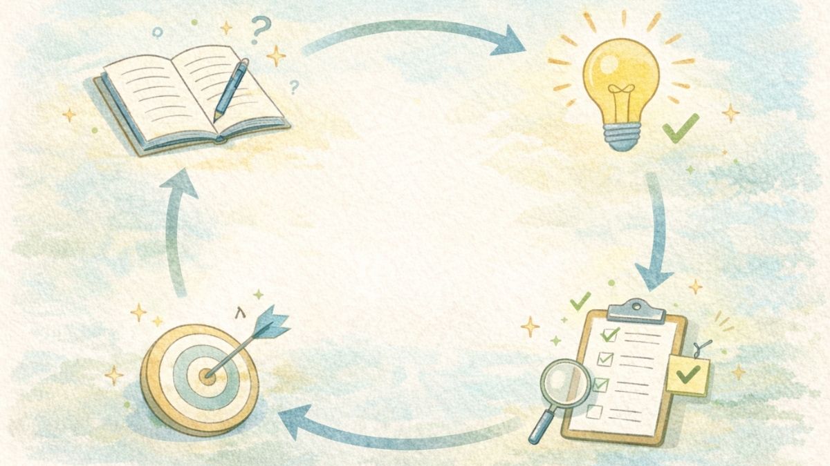 試す・学ぶ・見直す・次に活かす循環を表したイラスト