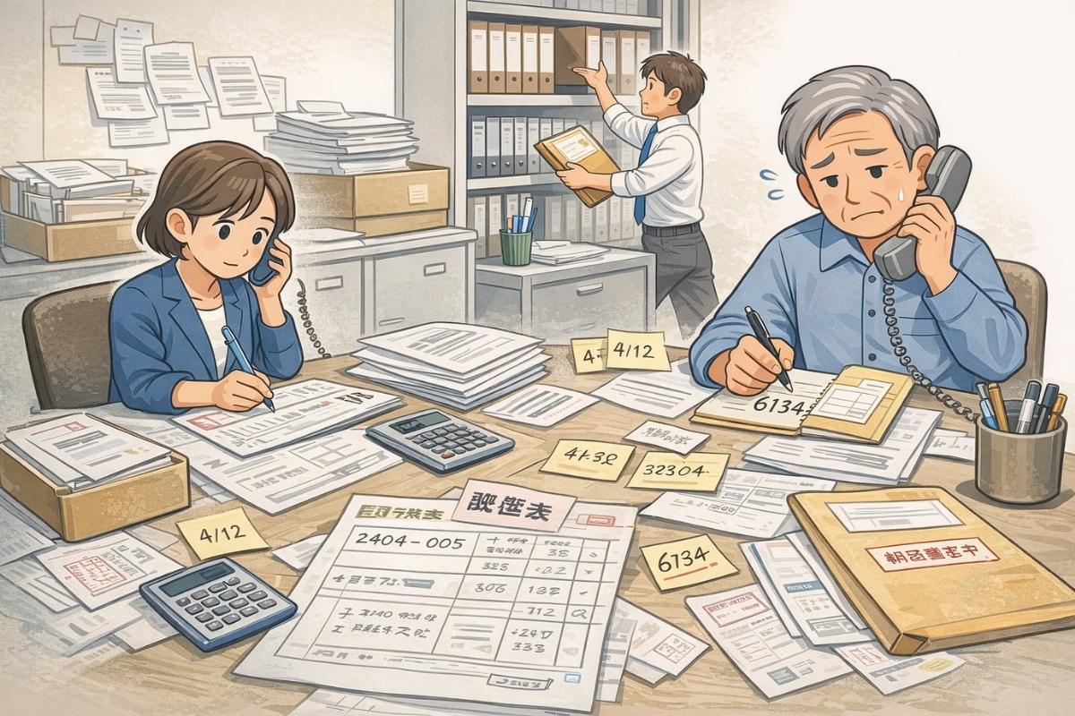 紙と電話と手書きメモで業務が回っている現場のイメージ
